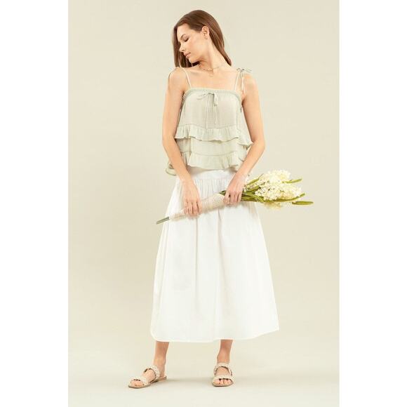 NWT Anthropologie Blu Pepper Light Sage Ruffle Tiered Top Size Large - Picture 2 of 11